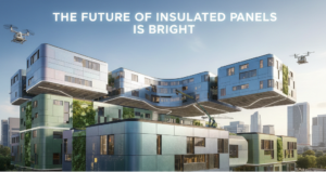 futuristic modular building with metallic insulated panels