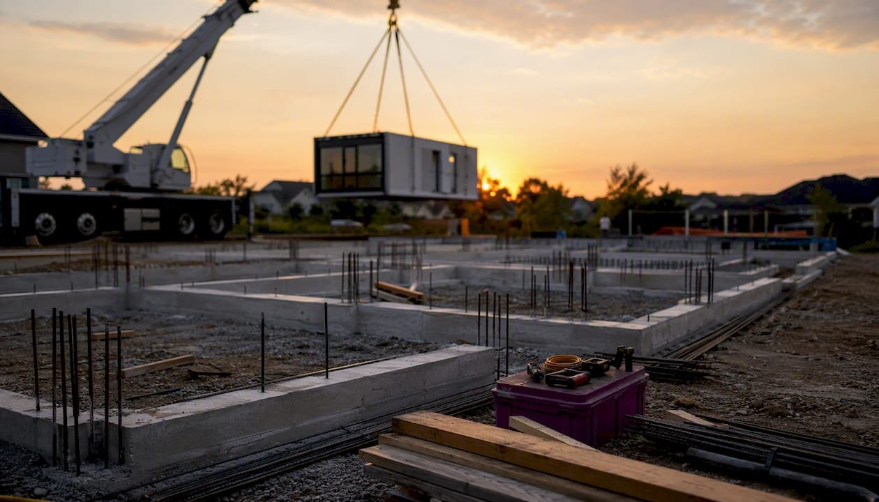 Foundation and crane setup for modular addition installation