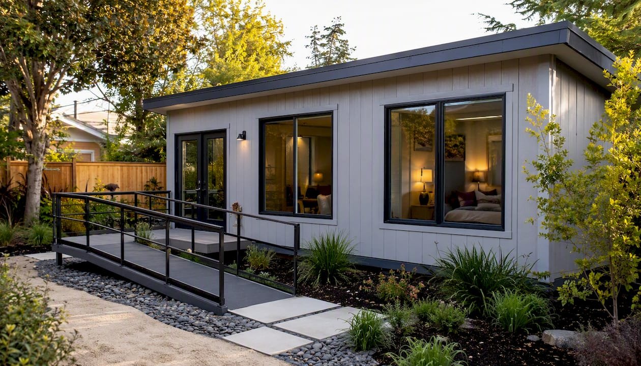 Detached modular ADU backyard unit exterior