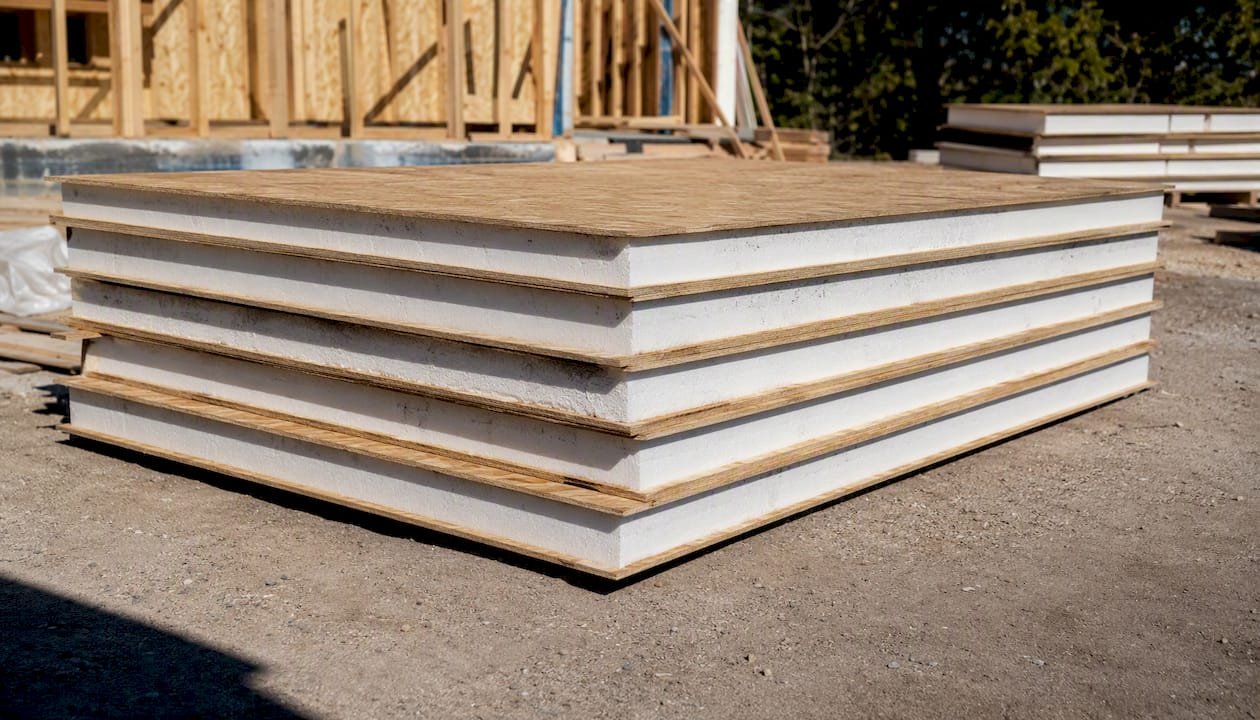 Stacked SIP wall panels with foam cores touching