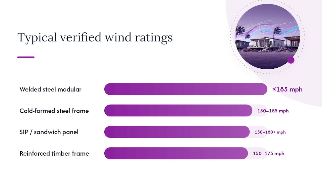 Comparison of wind ratings and features of prefab construction systems