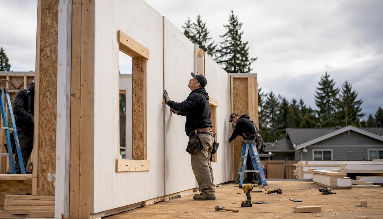 Modular home under construction with SIP panels