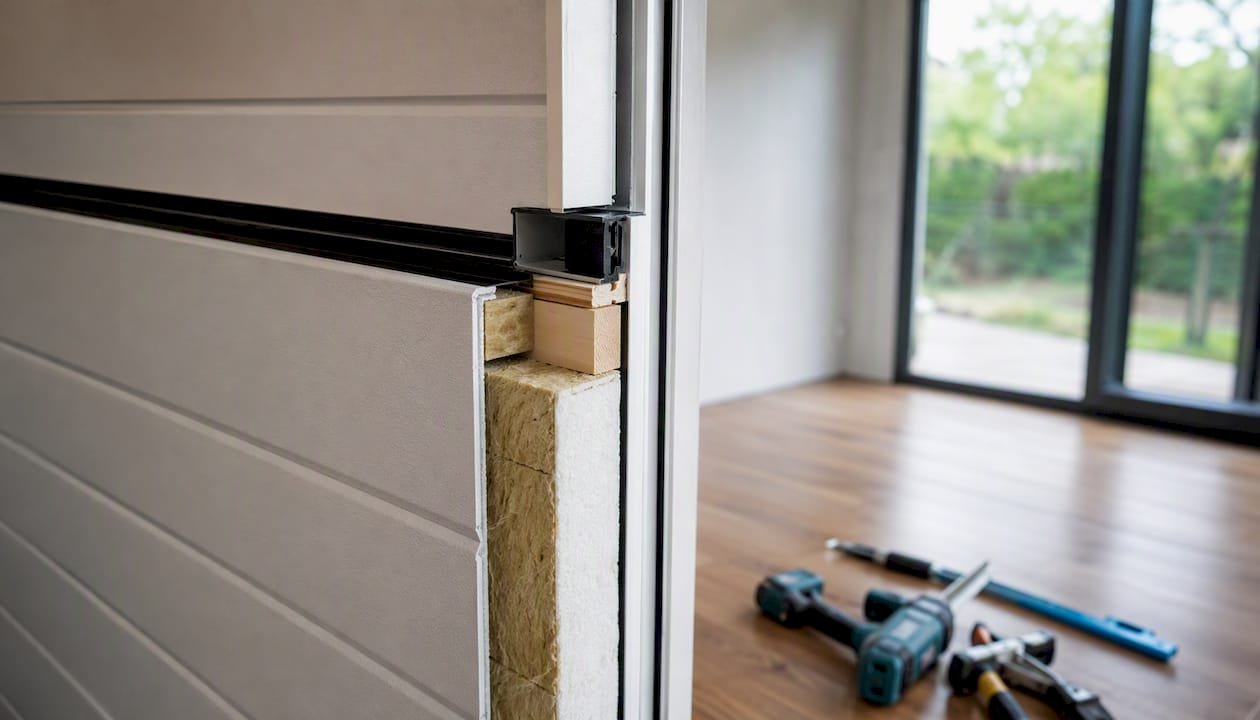 Close-up of insulated sandwich panel wall detail