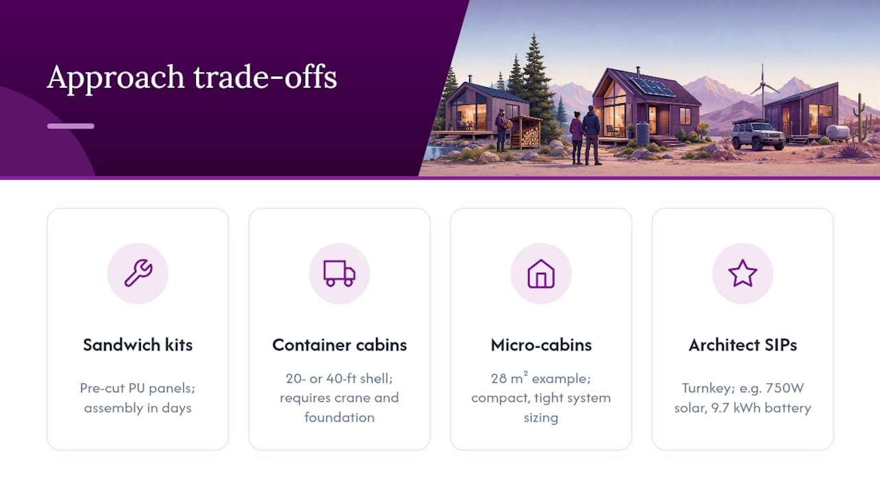 Comparison chart of prefab cabin approaches