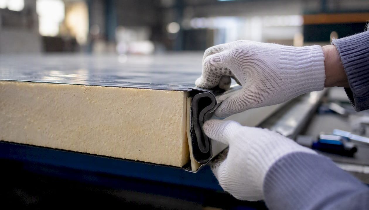 Close-up of sandwich panel expansion joint gasket