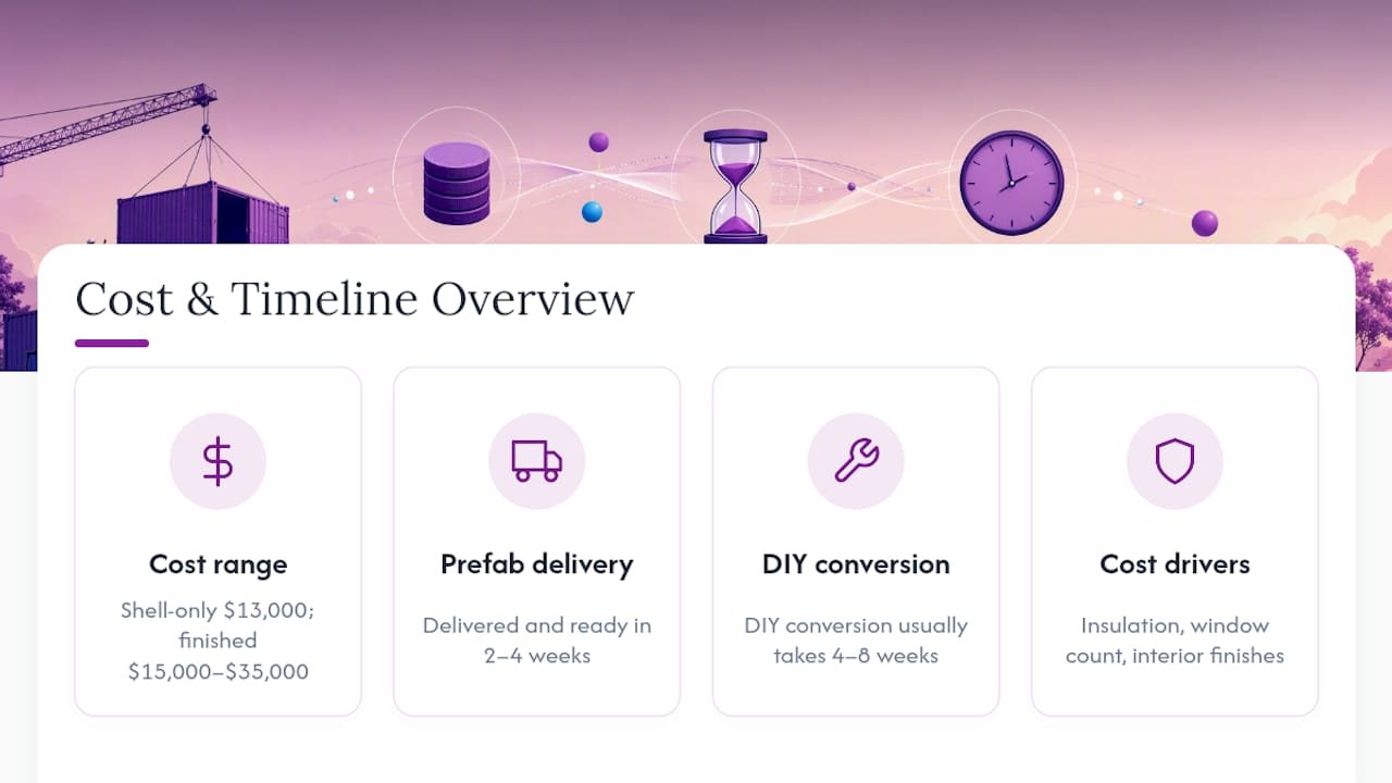 Diagram of container office cost and timeline ranges