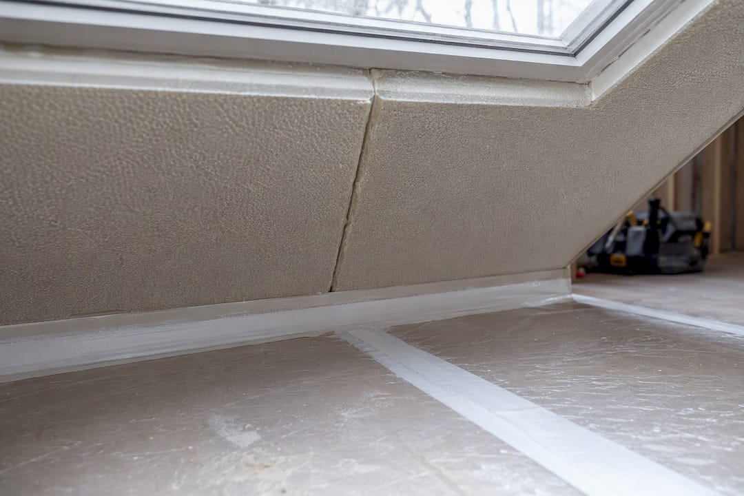 Close-up of roof and floor insulation joint