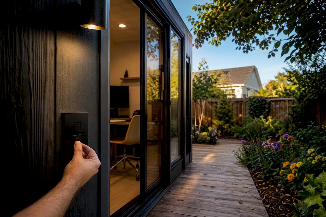 Hand turning power outlet near backyard pod