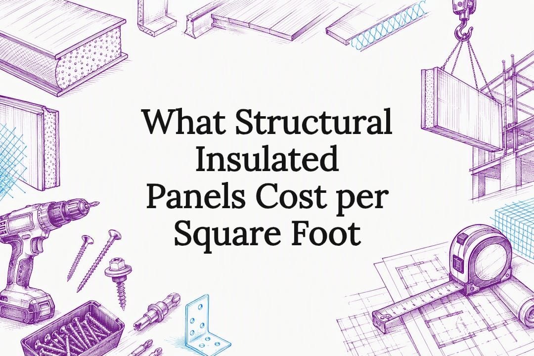 Decorative title card with sketch of SIP panels and tools