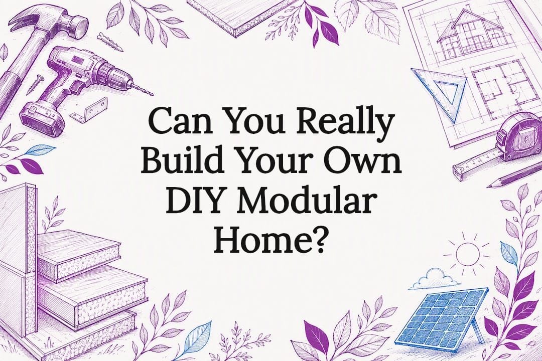 Decorative blog title card illustration for DIY modular home