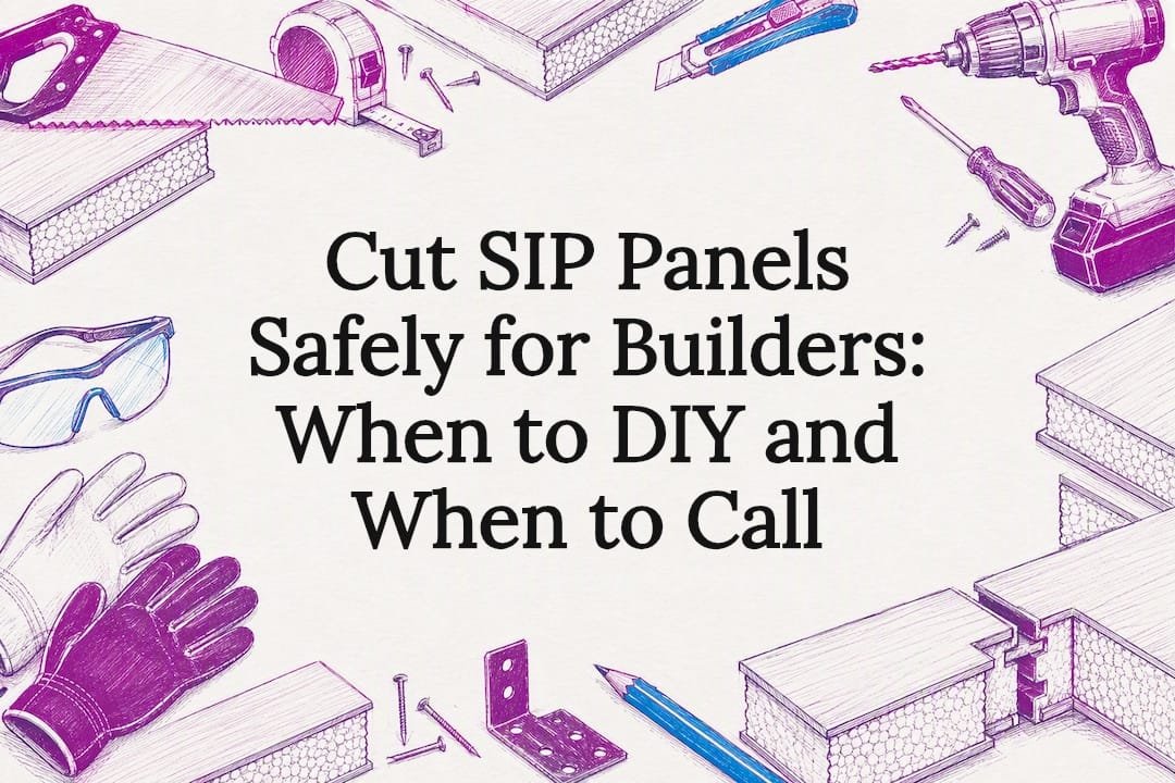 Decorative illustration of construction tools and SIP panels