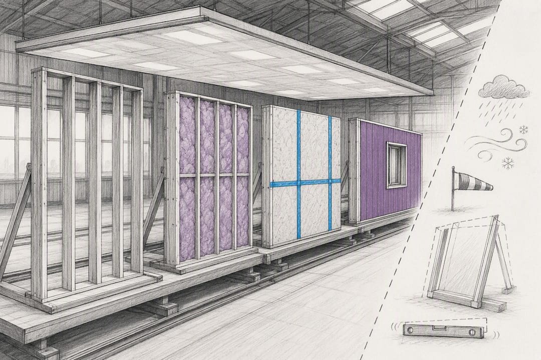 Illustration of precise factory wall assembly