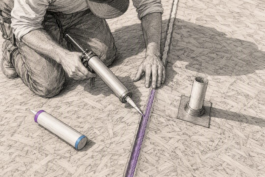 Builder sealing a SIP roof joint