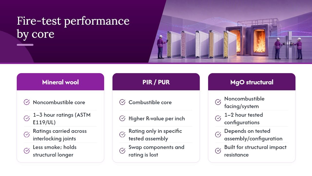 Comparison of panel cores and fire ratings