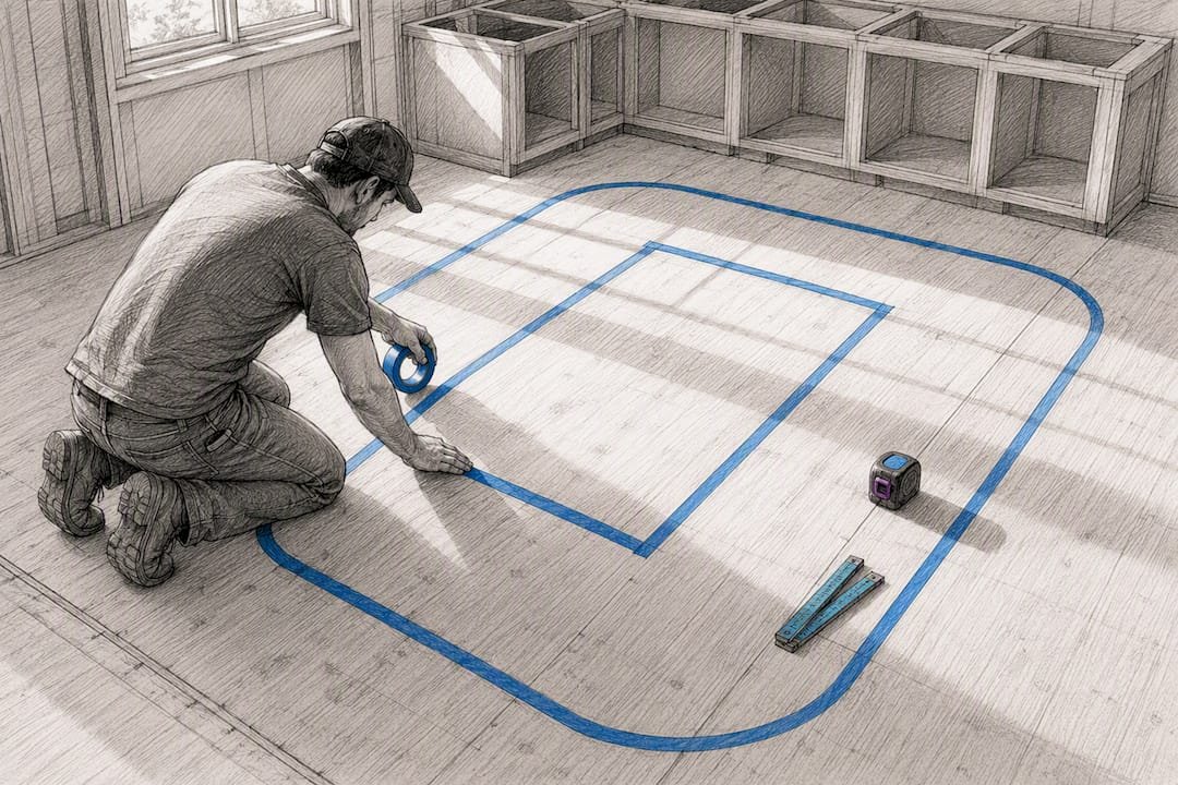 Taped kitchen island clearance layout