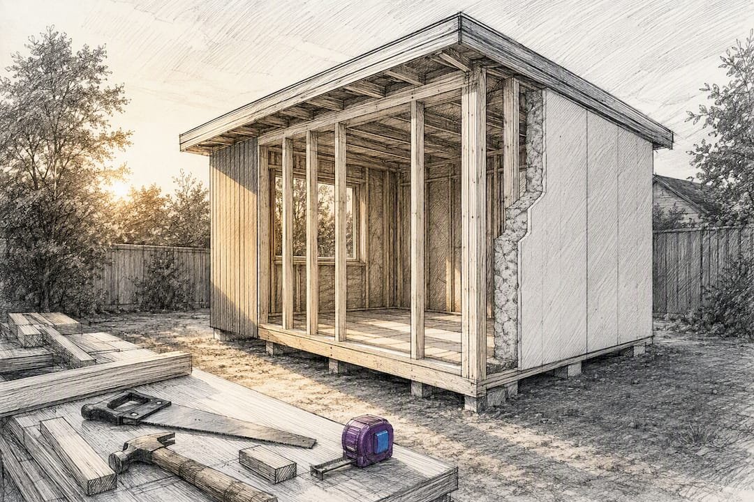 Garden studio shell built from timber and panels