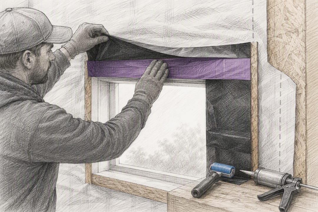 Worker sealing flashing at SIP window opening