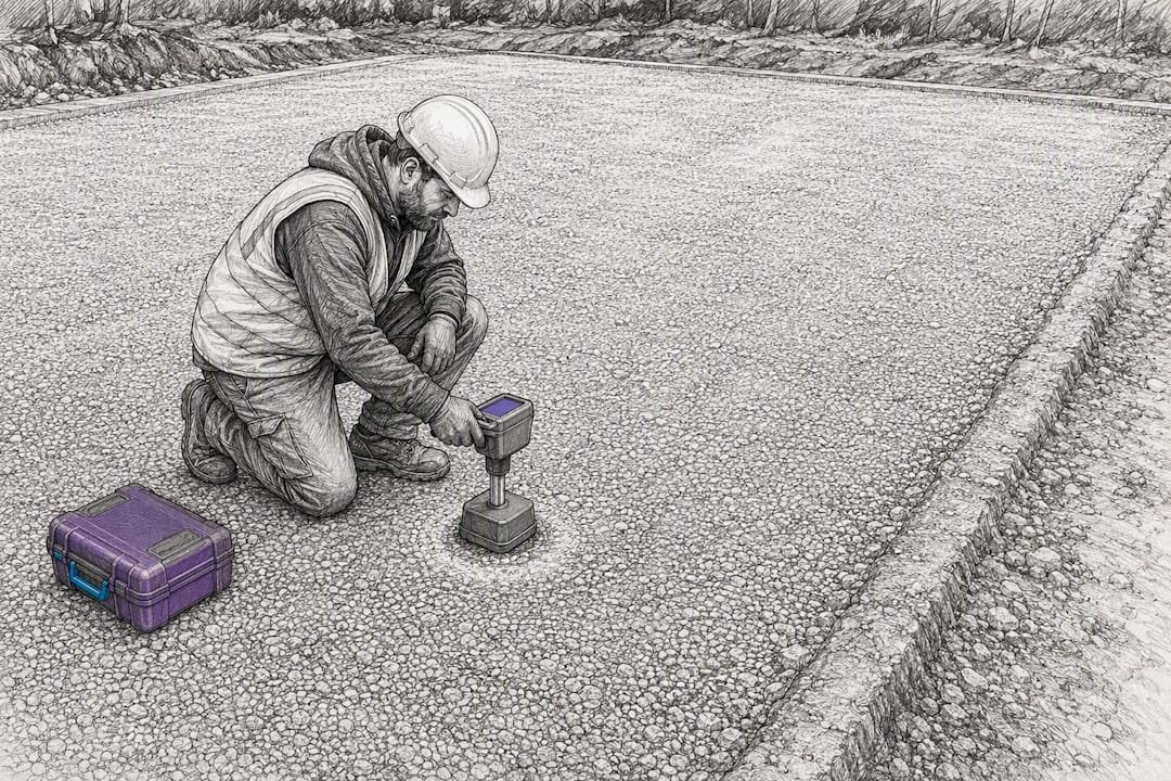 Technician testing compacted building pad