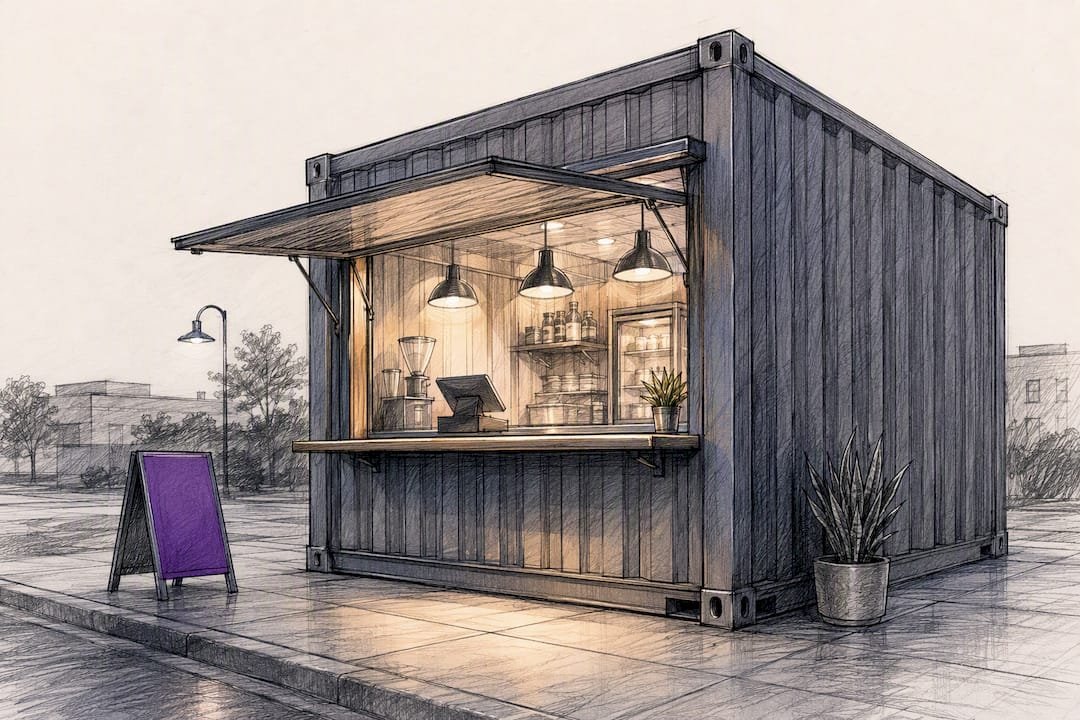 Retail container shop with service window