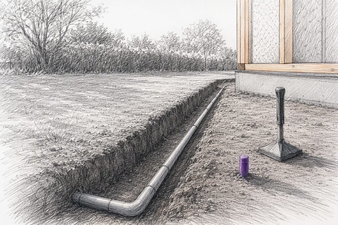 Conduit trench beside garden office foundation