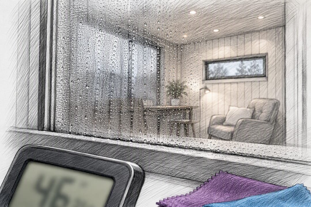 Condensation on window beside humidity meter
