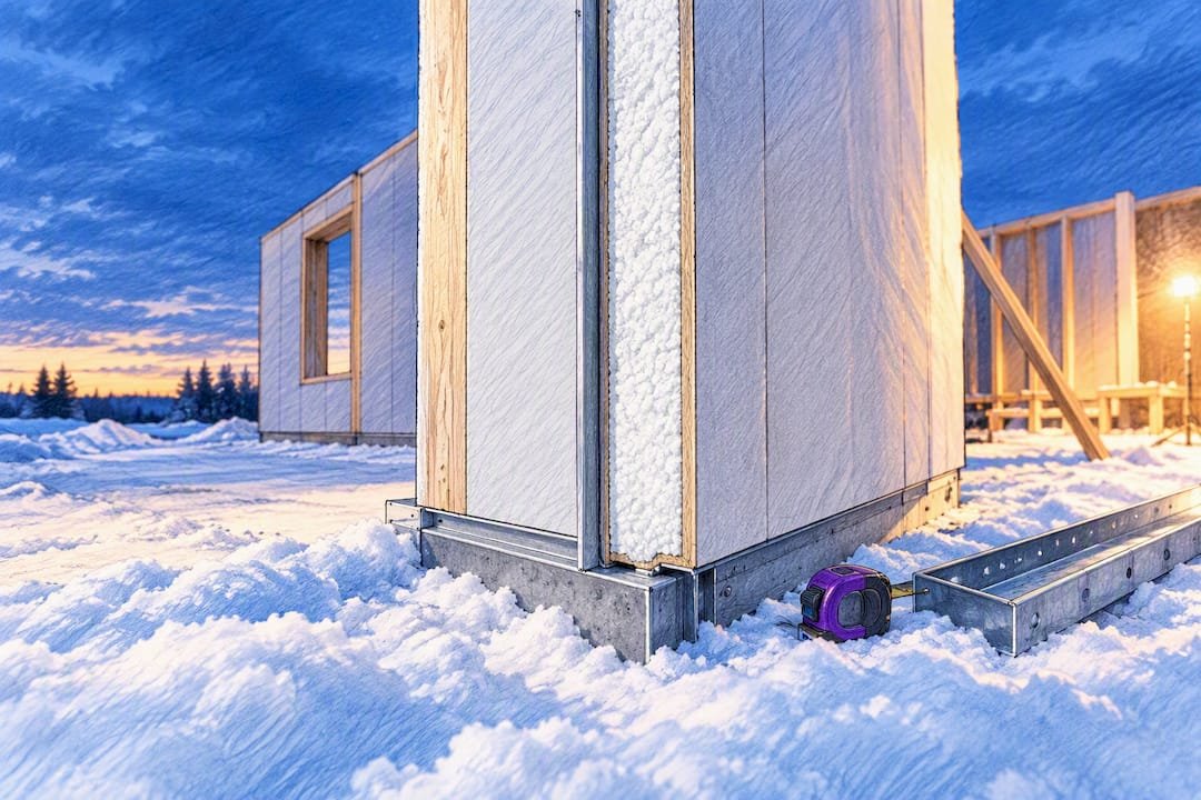 Insulated panel corner on snowy site