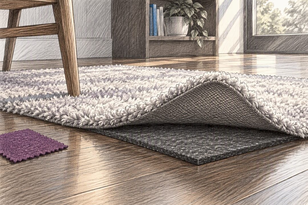 Thick rug over dense acoustic pad