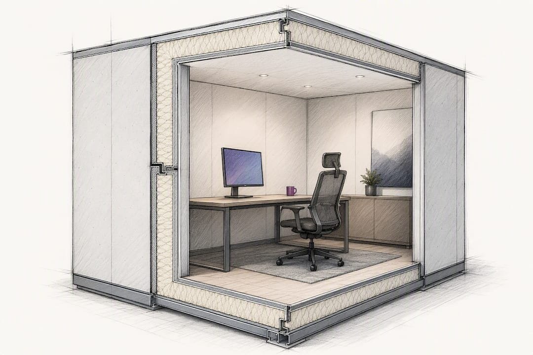 Layered insulated panel office envelope