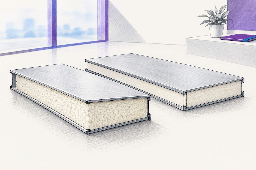 Cutaway showing integrated insulated panel layers