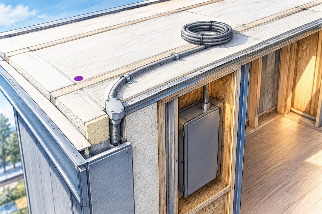 Solar-ready conduit route in modular roof panel