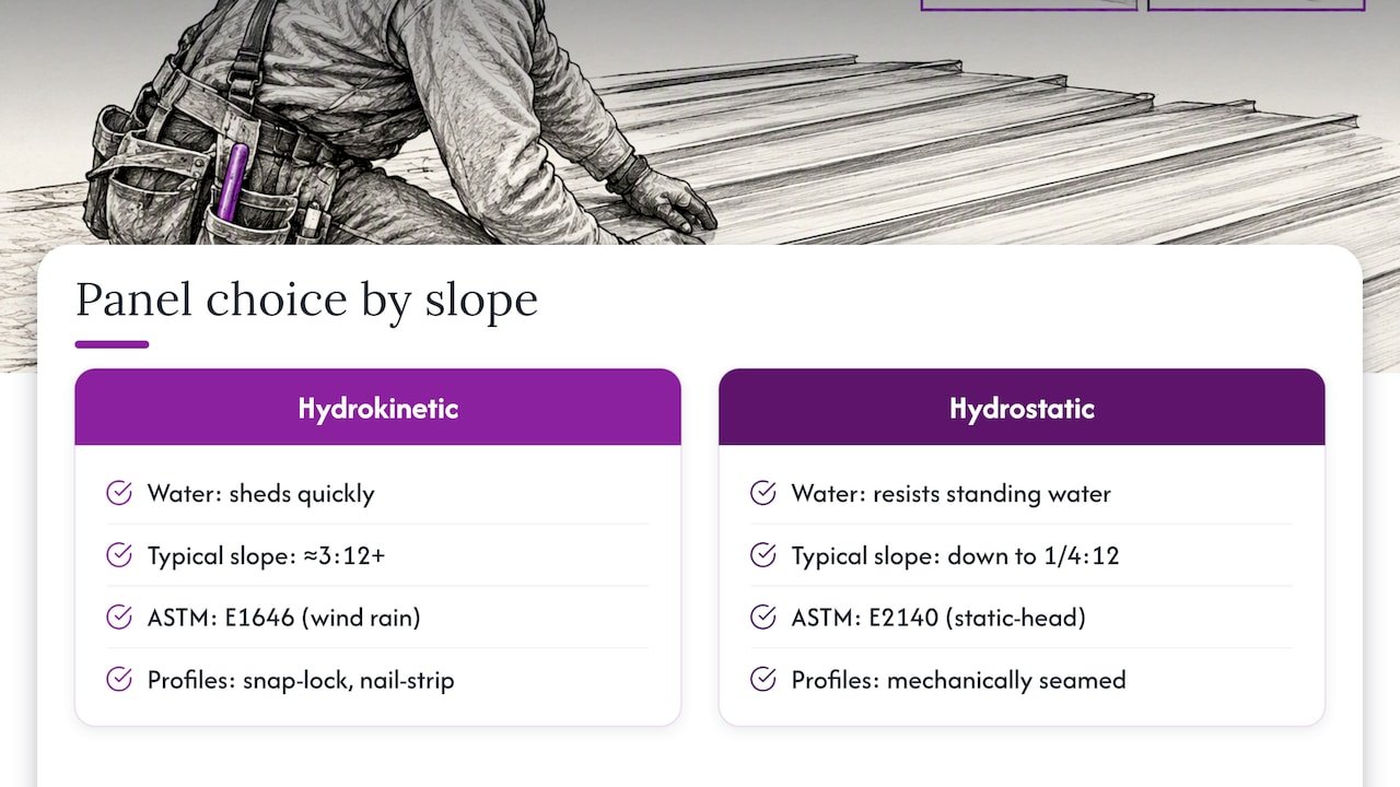 Comparison of hydrokinetic and hydrostatic roof panels