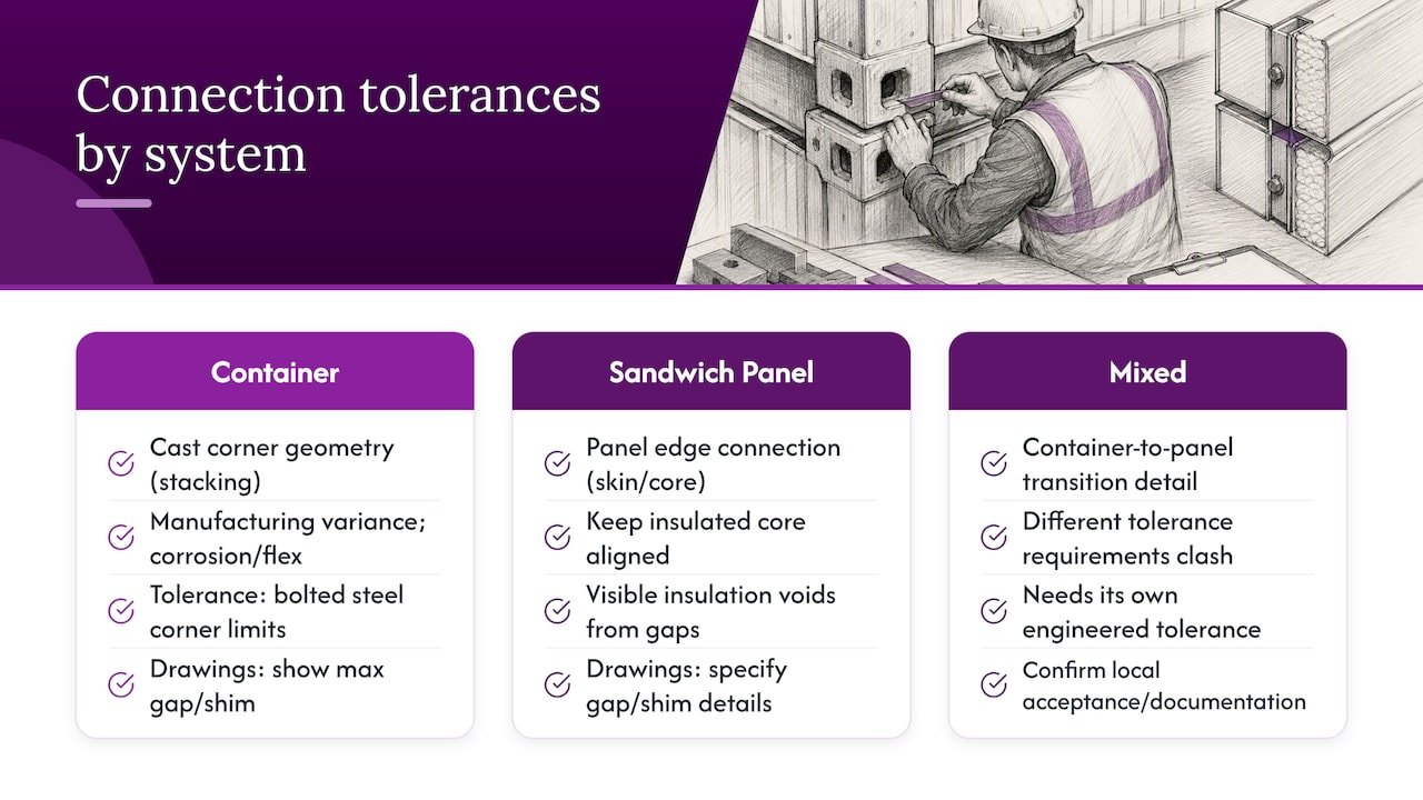Comparison of container and panel connection tolerances