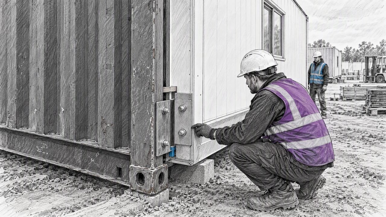 Container and sandwich panel module connection