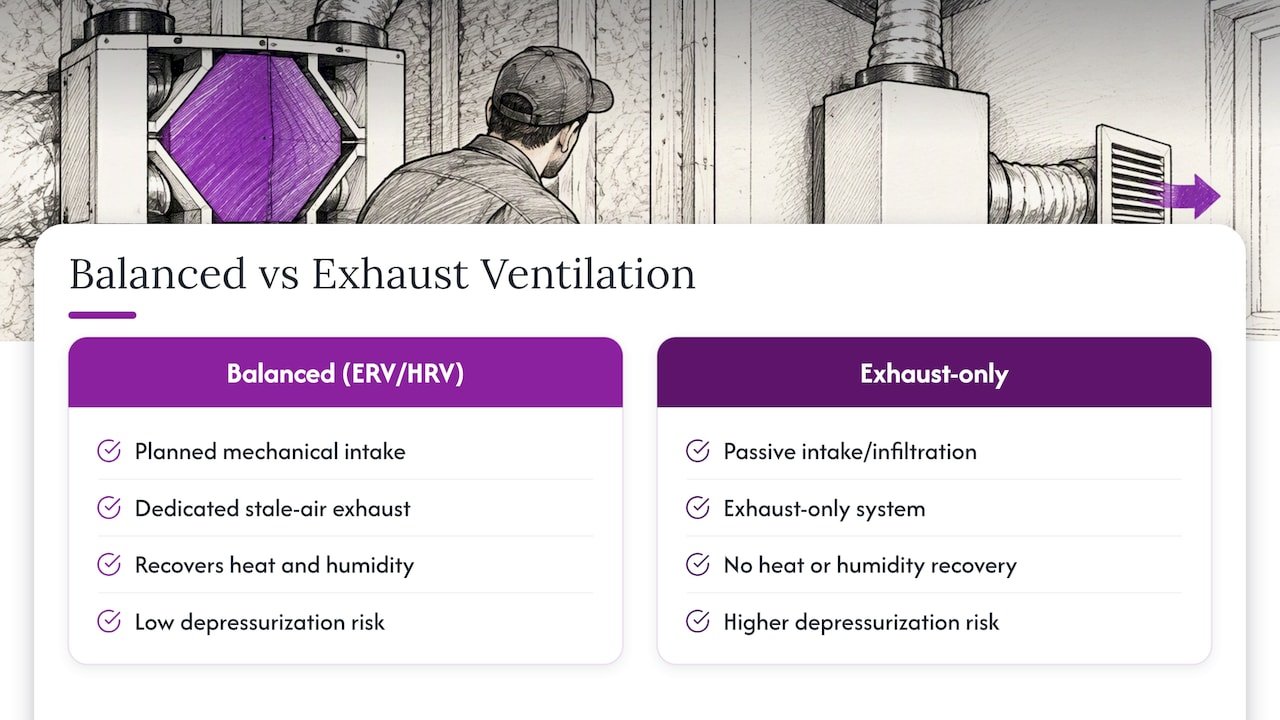 Balanced and exhaust-only ventilation comparison