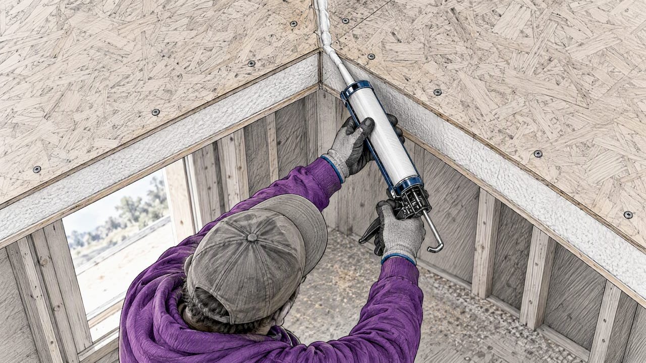 Worker sealing a SIP roof panel joint