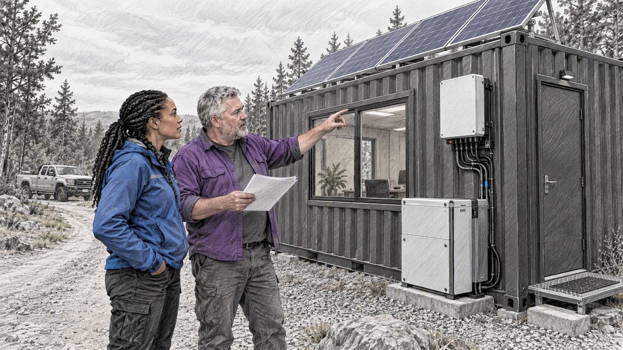 Buyer reviewing a remote container office