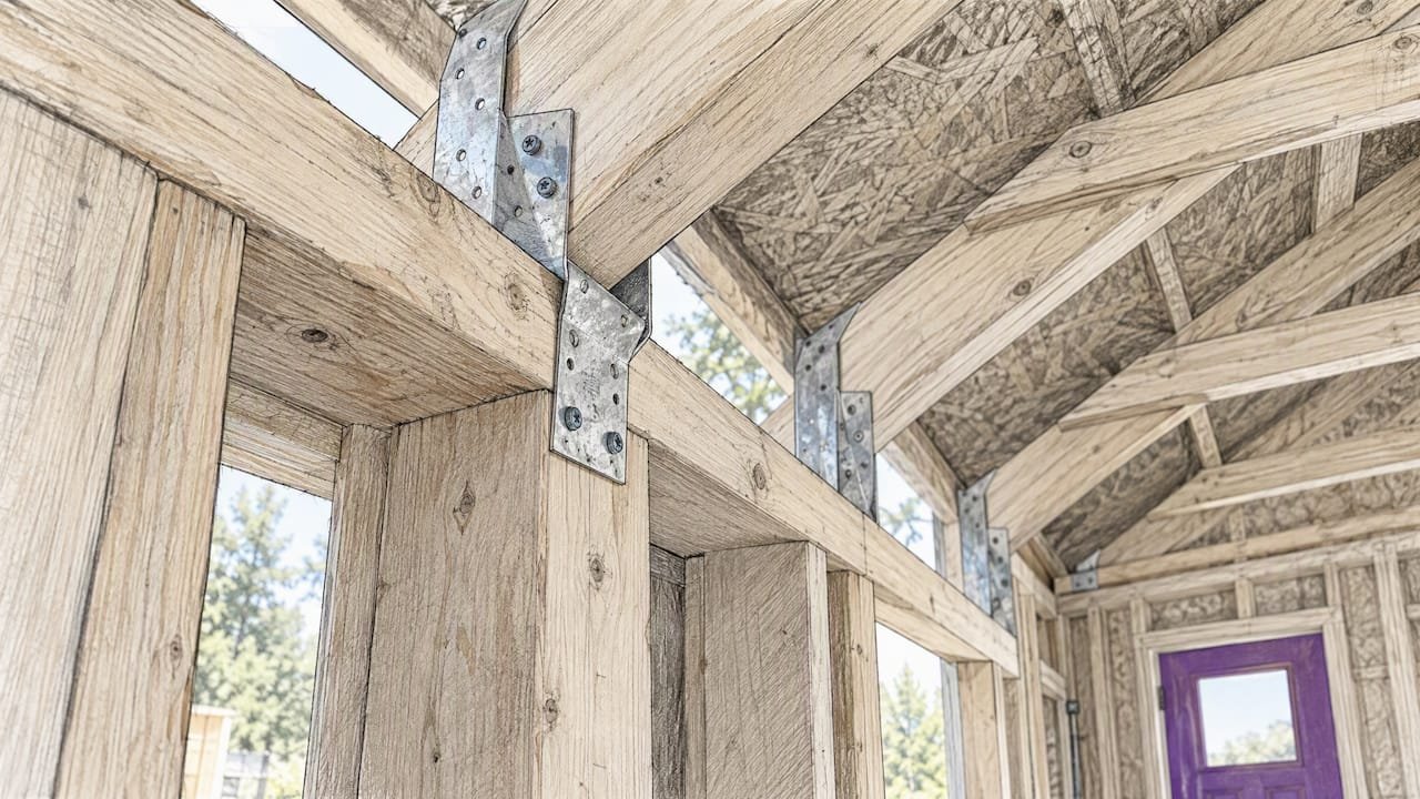 Hurricane tie fastening a roof truss to wall